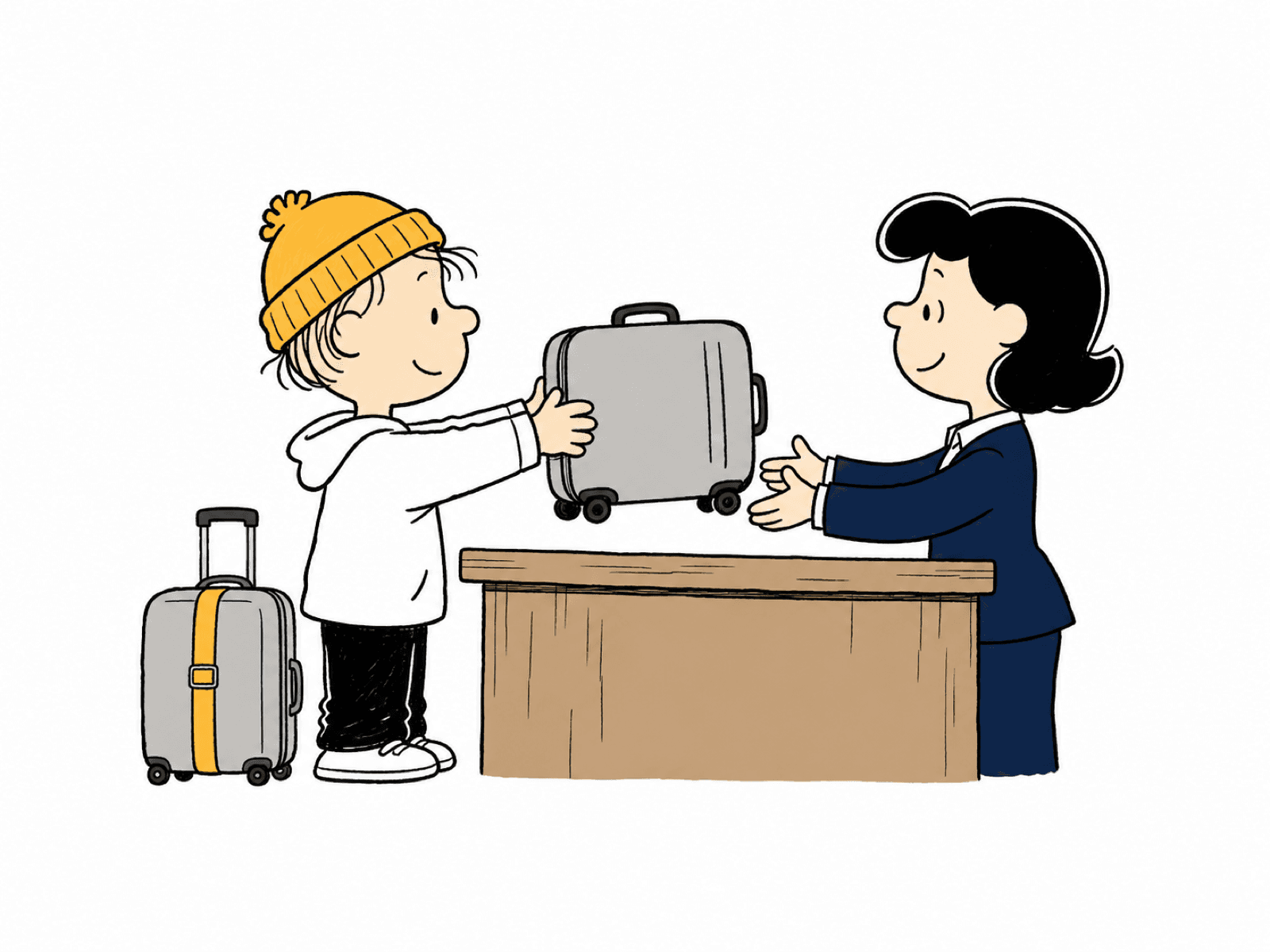 Sydney luggage storage at Alpha Luggage's staffed Wentworthville counter — a traveller handing a suitcase to a smiling staff member for secure same-day storage.